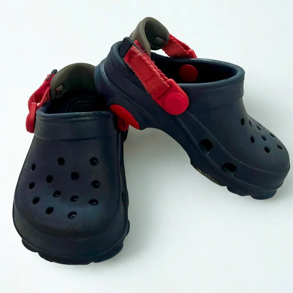 CROCS Kids Navy Blue Clogs with Red Strap